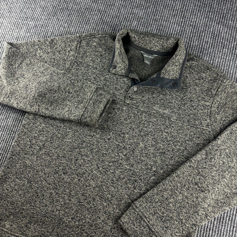 Eddie Bauer Mens Gray Heather Quarter Snap Fleece Pullover Sweater Large 2583